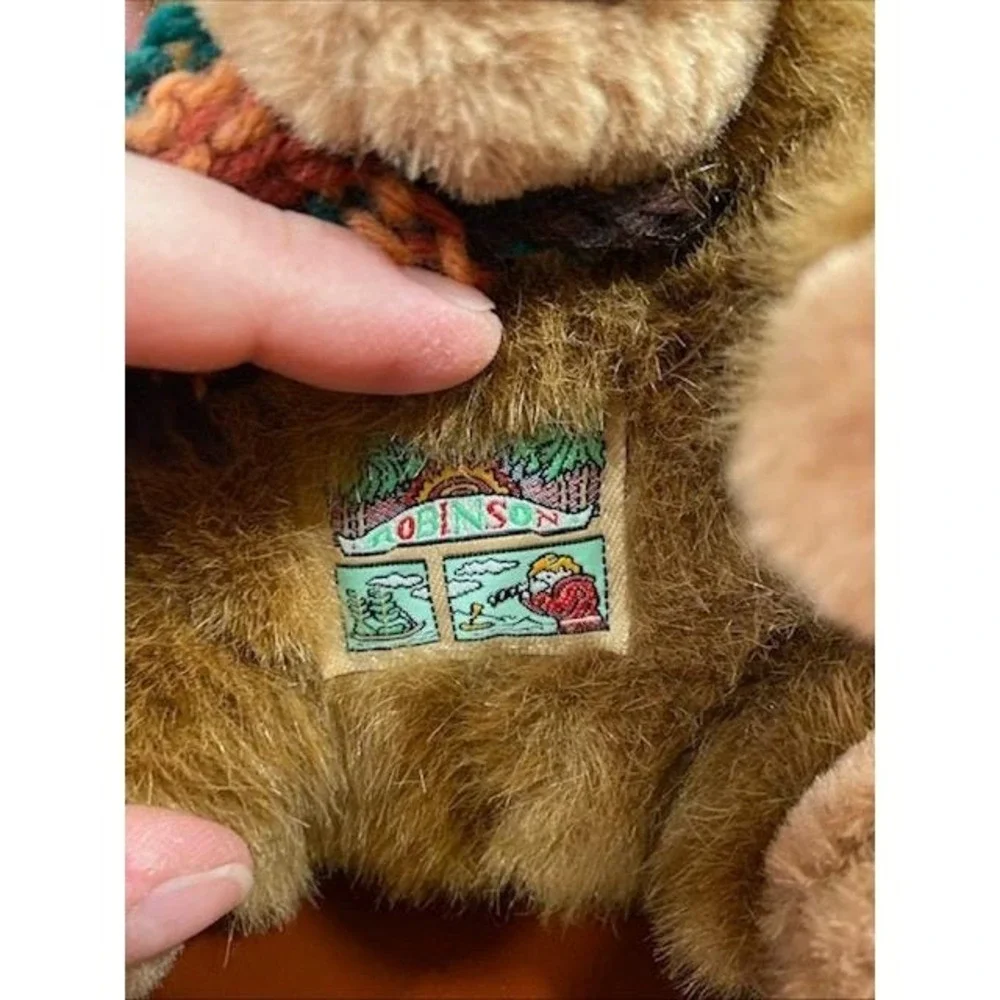 Vintage Robinson Plush Monkey Brown Shaggy Long Tail Stuffed Animal with Scarf